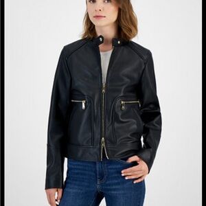 Sam Edelman Black Leather Snap Collar Moto Jacket Women’s Small